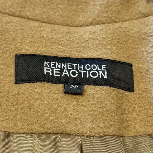 Kenneth Cole Reaction Pea Coat 2P Camel Tan Wool Pockets - Picture 5 of 13